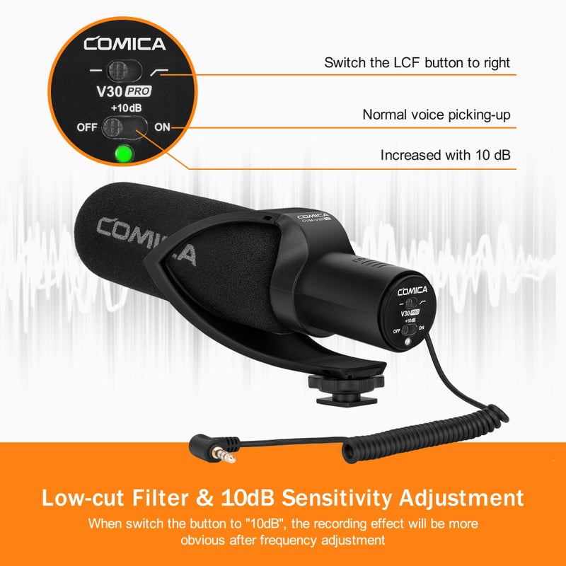 COMICA CVM-V30PRO Professional Super Cardioid Shotgun Microphone with Wind Muff, Camera Microphone for Canon Nikon Sony DSLR Cameras, Camcorders, iPhone Smartphones, etc - Image 5